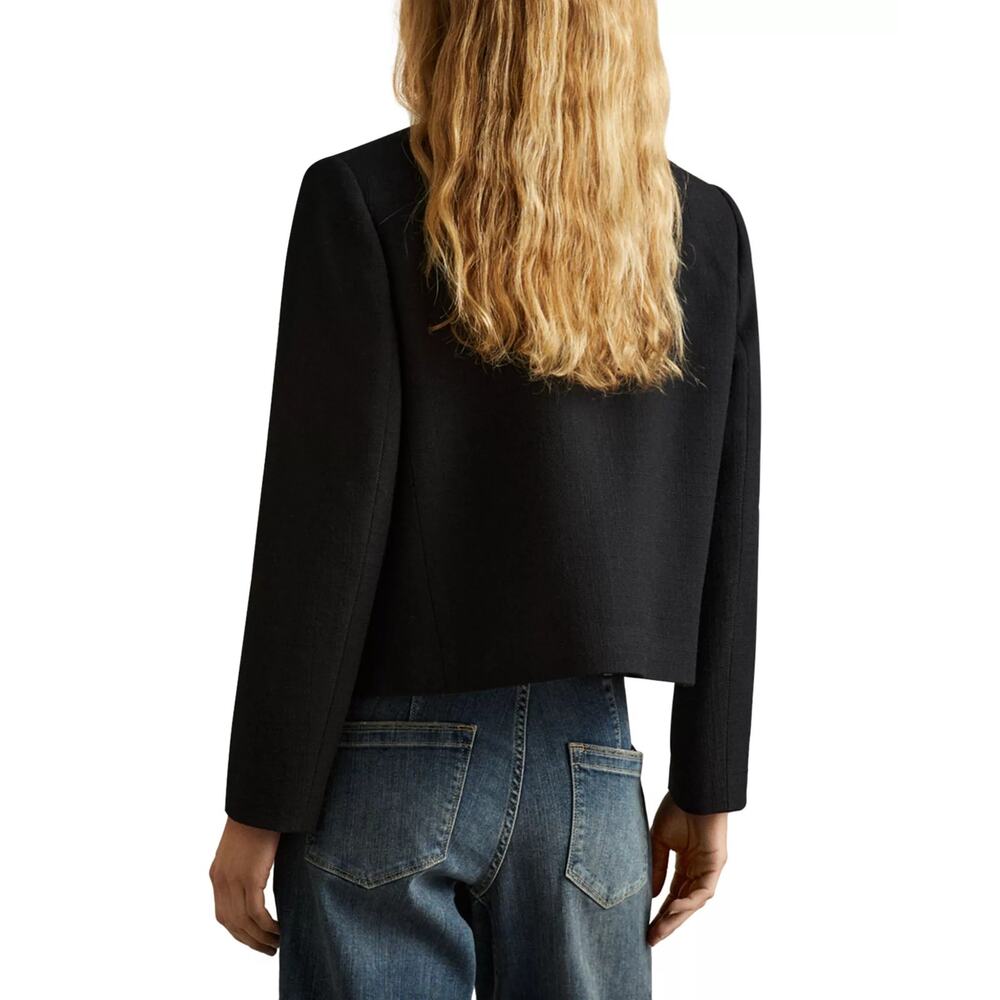 REISS Nola Cropped Wool Jacket - Black - Picture 2 of 10
